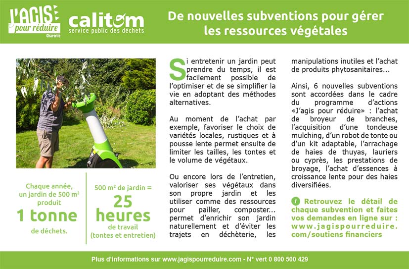 CALITOM - SUBVENTIONS POUR GERER LES RESSOURCES VEGETALES