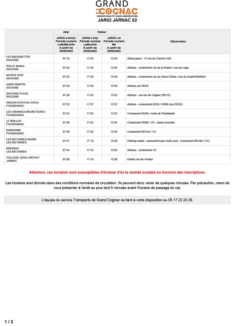 TRANSPORTS SCOLAIRES - INFORMATIONS RENTREE 2022-2023