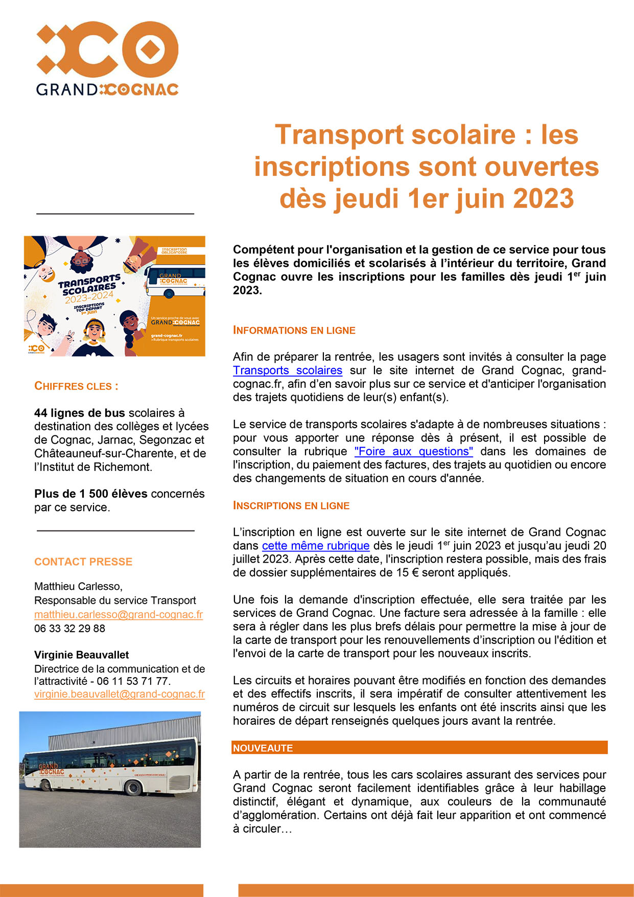 Transport scolaire : les inscriptions sont ouvertes dÃ¨s jeudi 1er juin 2023