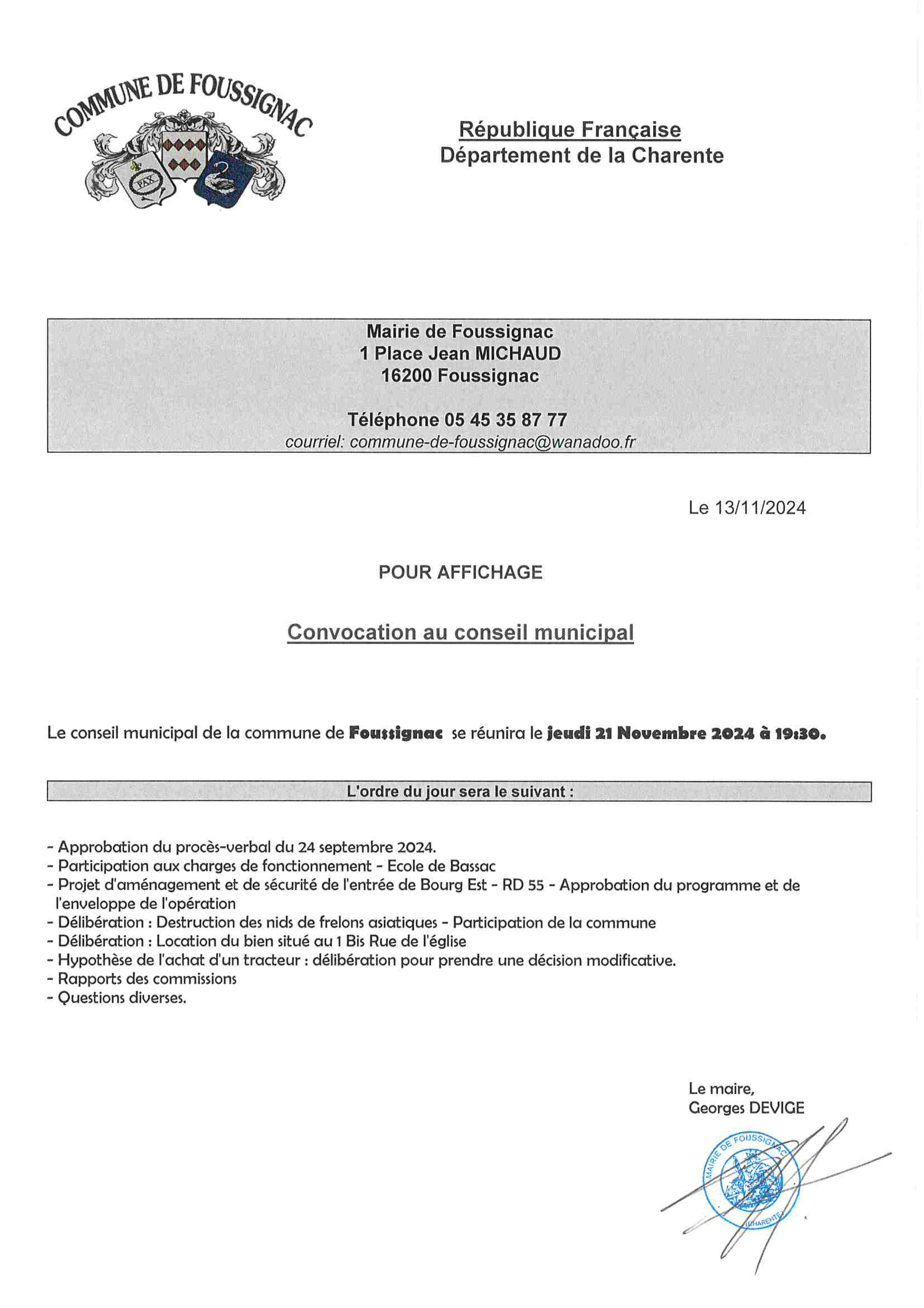 CONSEIL MUNICIPAL 21 NOVEMBRE