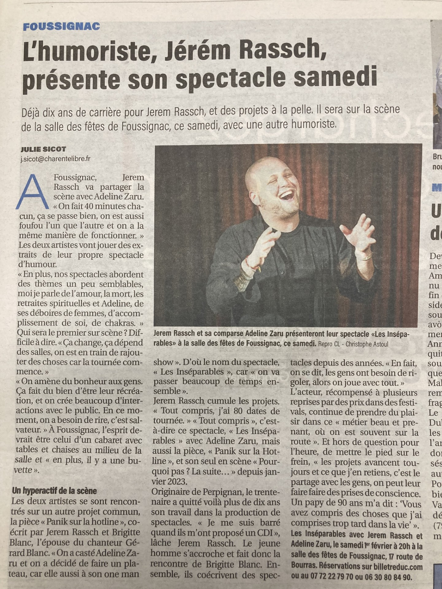 ARTICLE PRESSE FOUSSIGNAC - HUMORISTE JEREM RASSCH