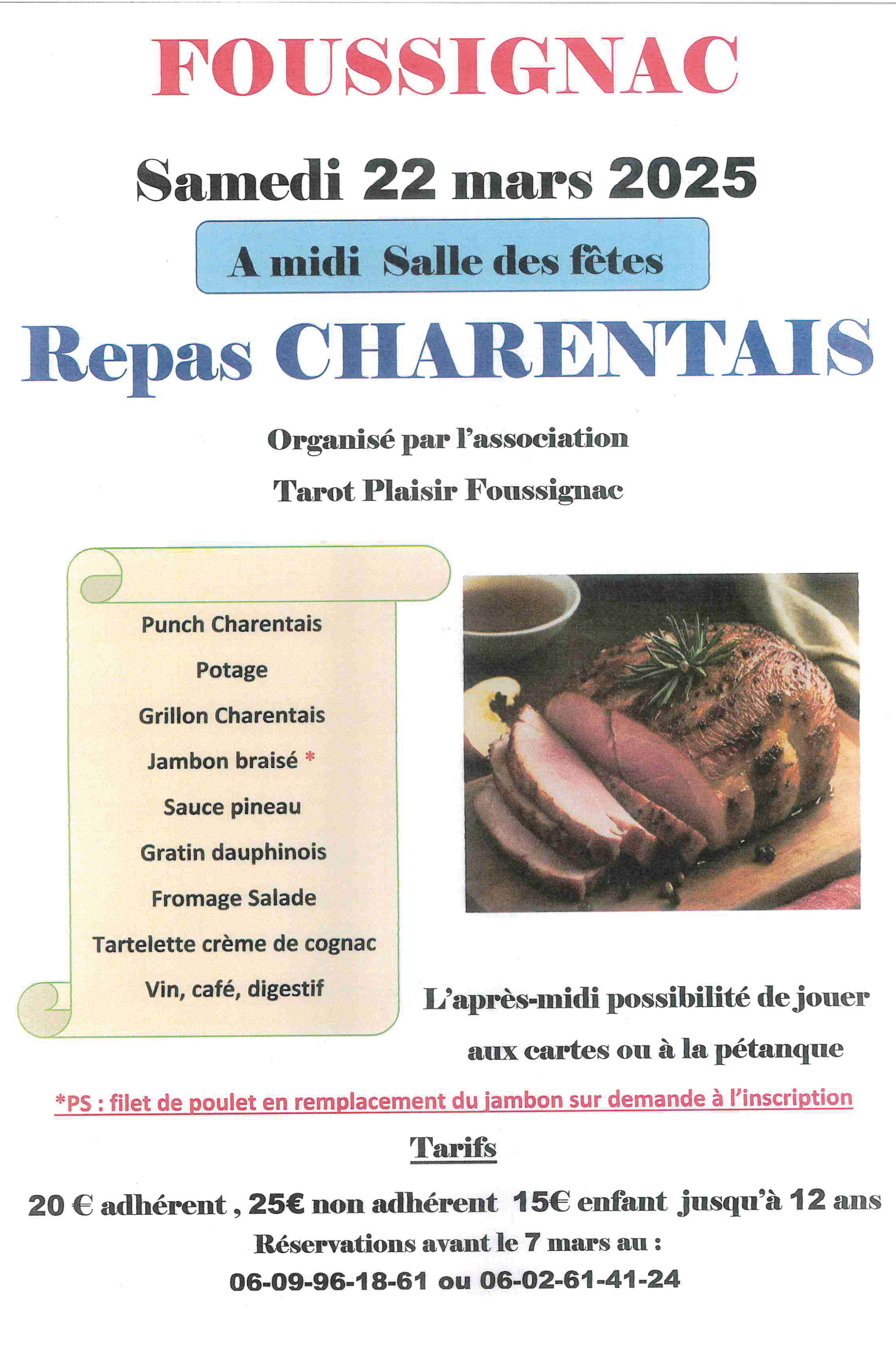 REPAS CHARENTAIS SAMEDI 22 MARS