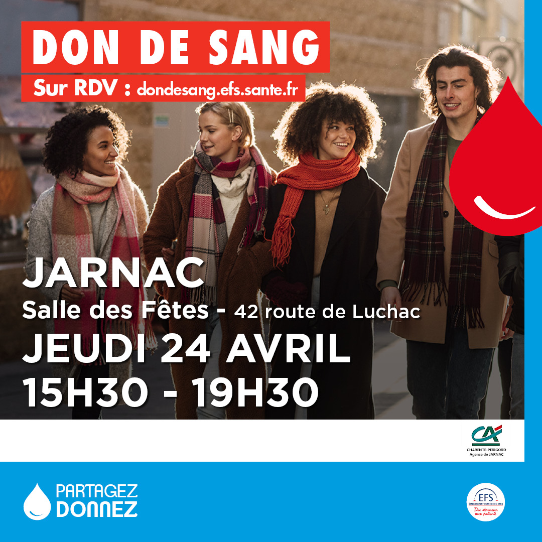 DON DE SANG - JEUDI 24 AVRIL DE 15H30 A 19H30