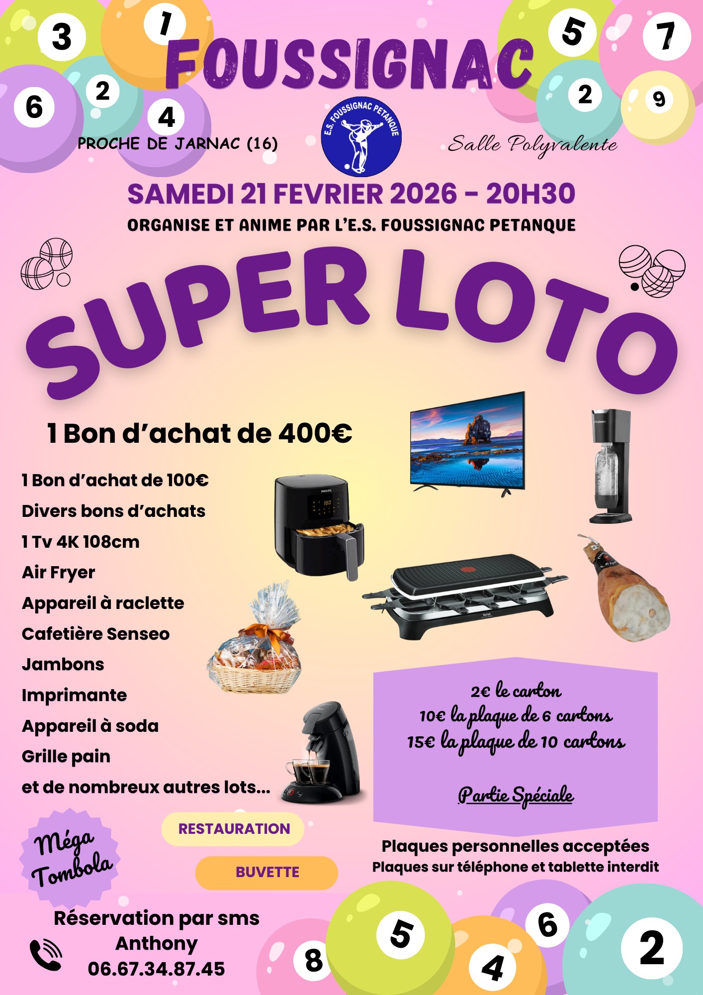 LOTO PETANQUE 21 FEVRIER 2026 A FOUSSIGNAC