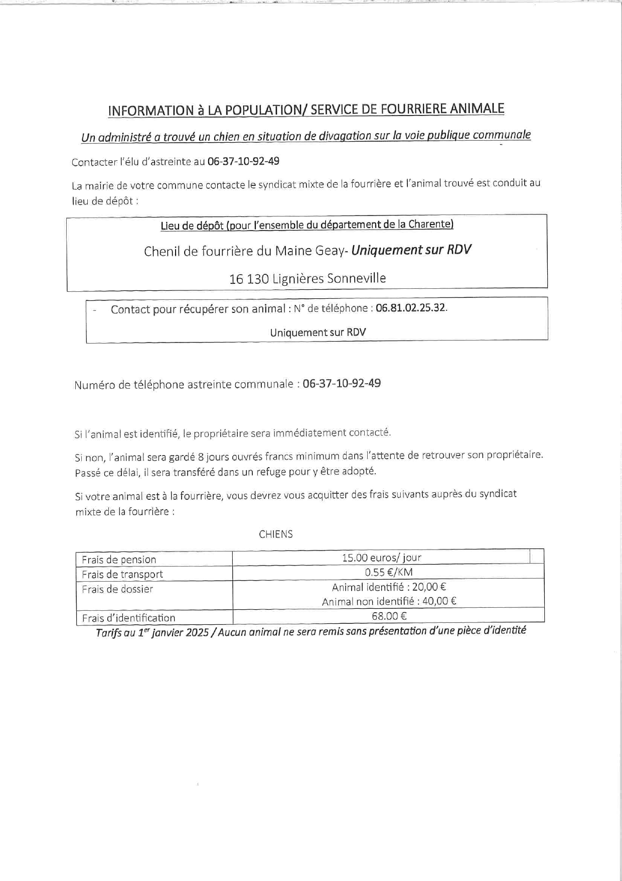 SERVICE FOURRIERE ANIMALE 