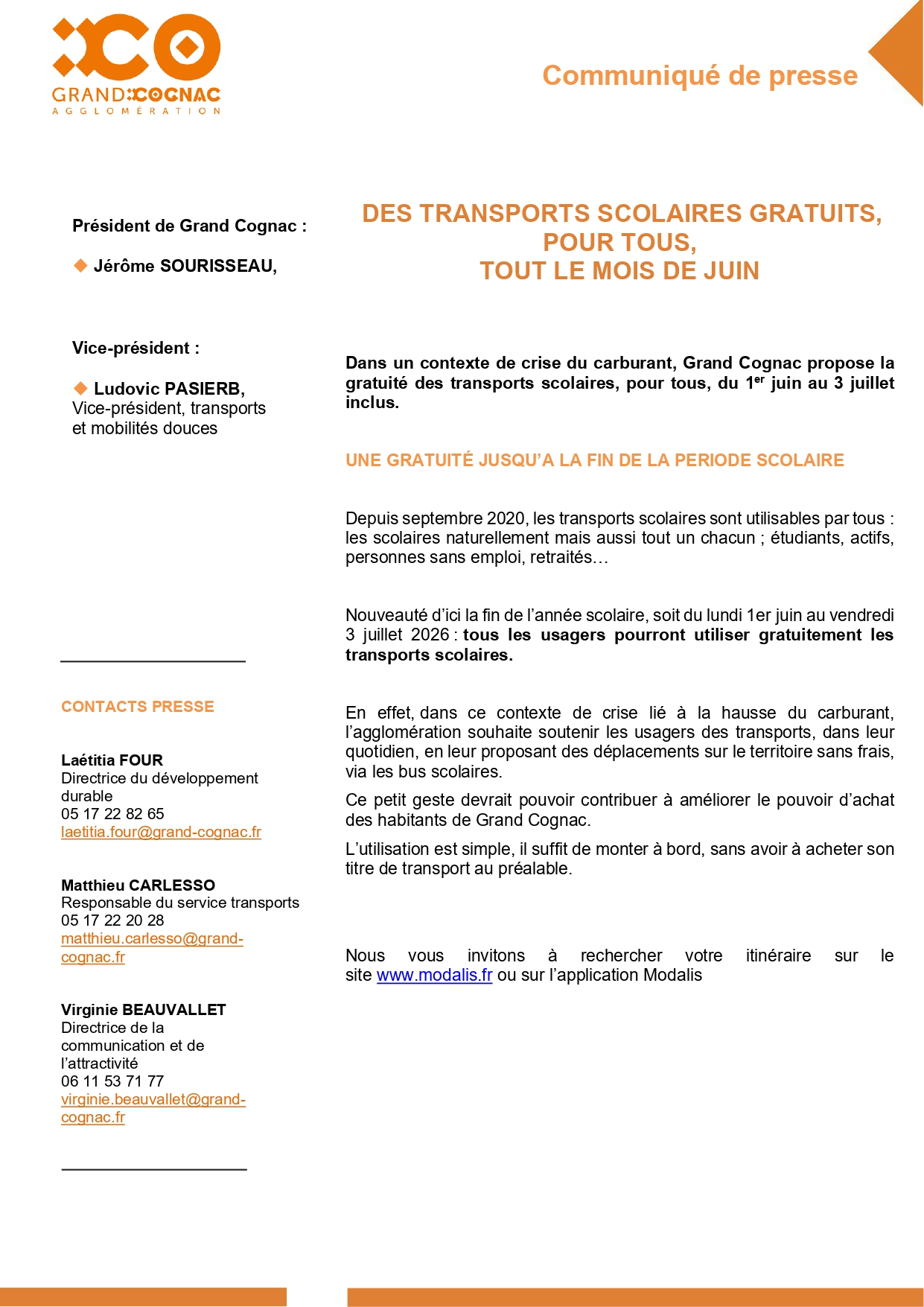 GRATUITE POUR TOUS TRANSPORTS SCOLAIRES