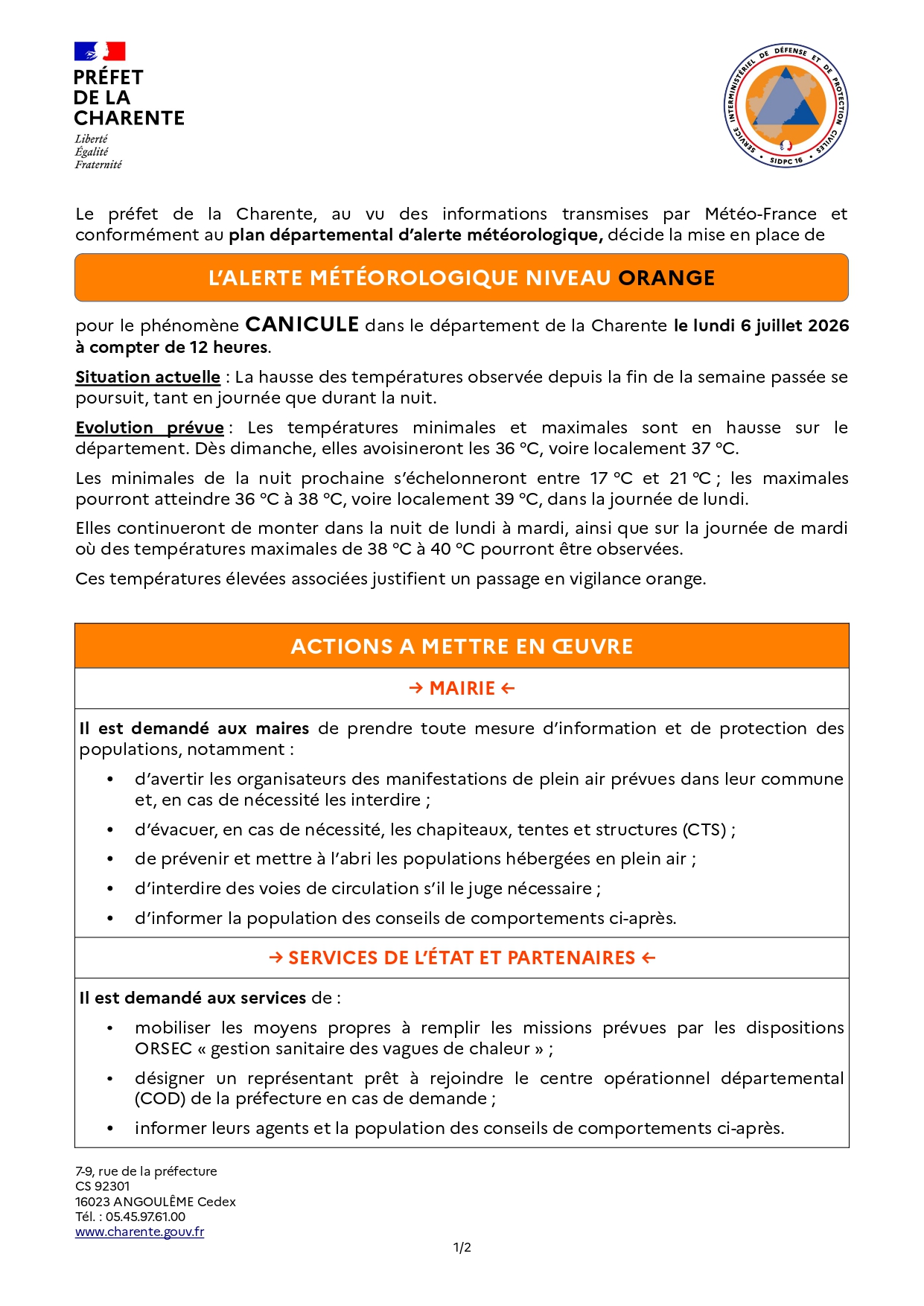 ALERTE CANICULE