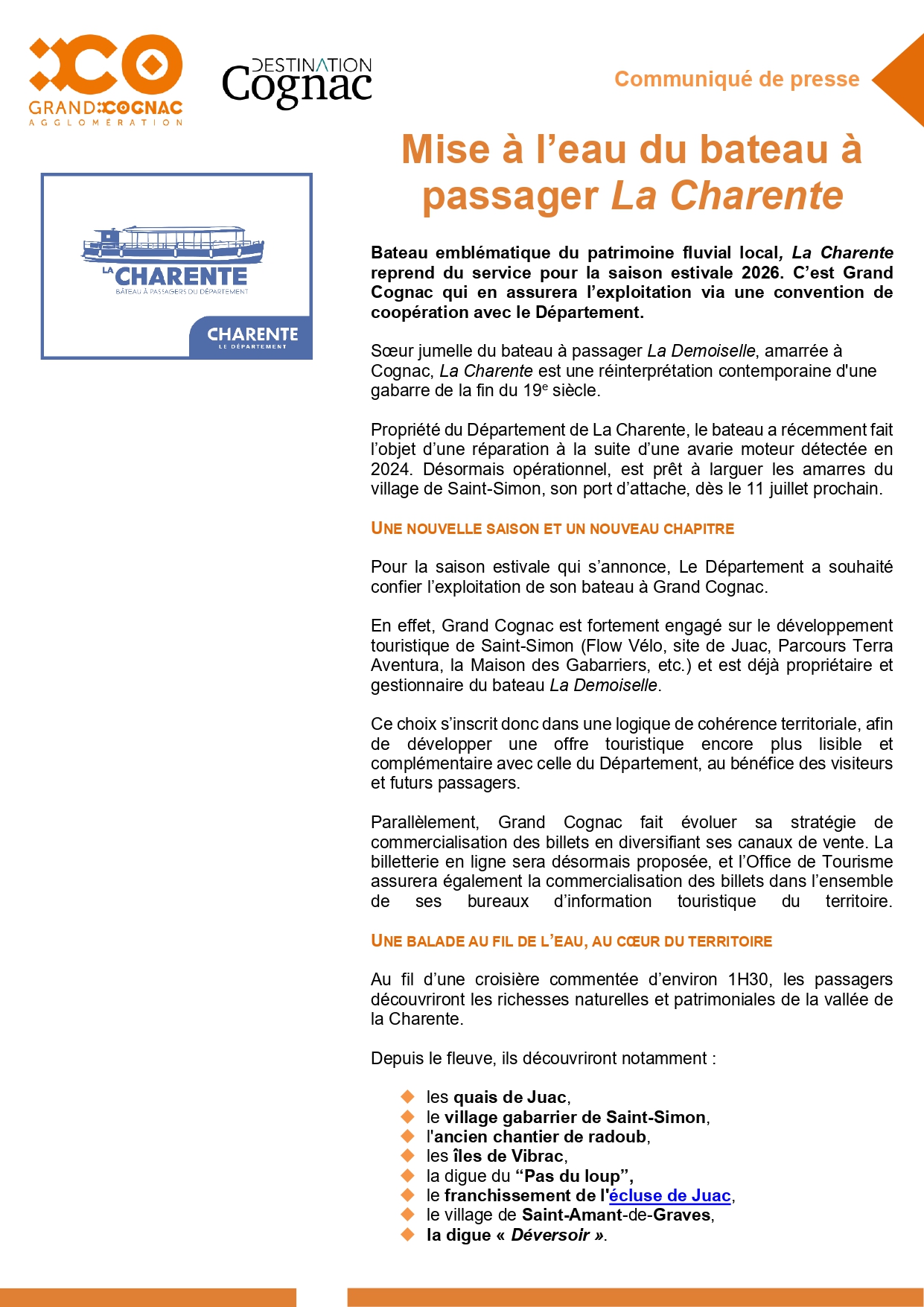 BATEAU A PASSAGER LA CHARENTE