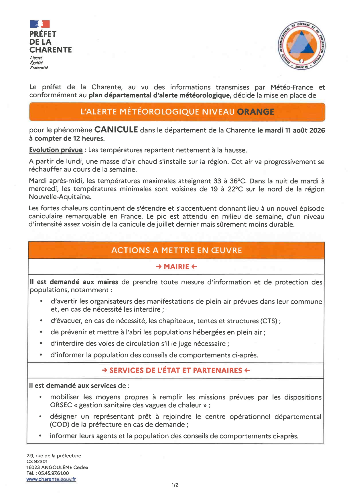 VIGILANCE ORANGE CANICULE