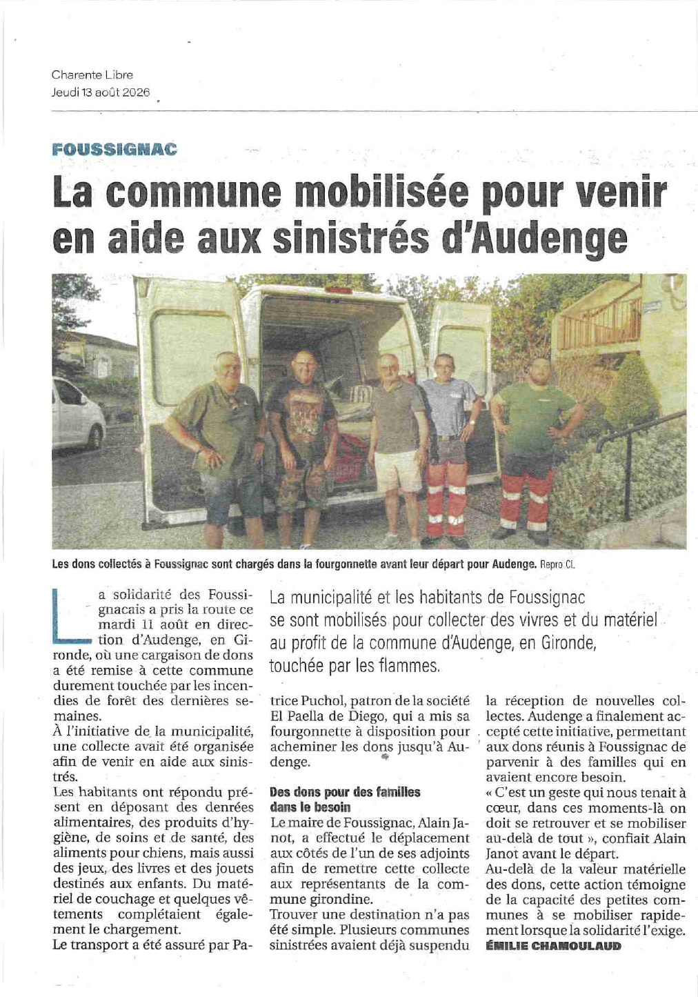 DONS COLLECTES PAR LA COMMUNE