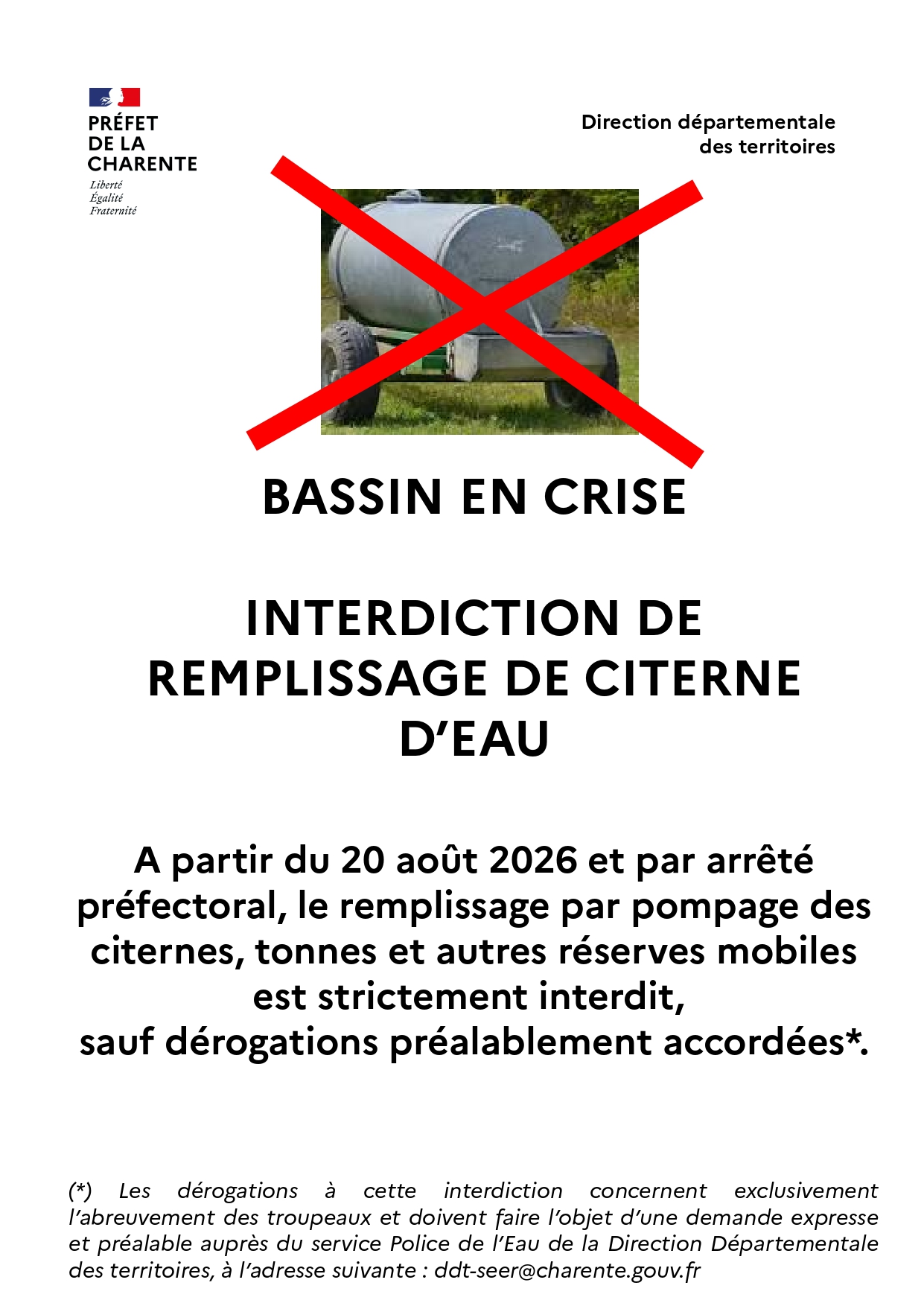 INTERDICTION REMPLISSAGE DE CITERNES