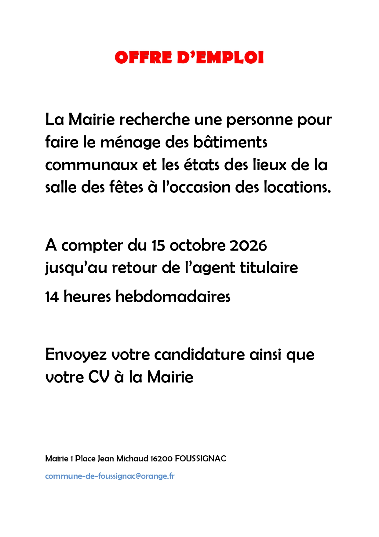 OFFRE D'EMPLOI